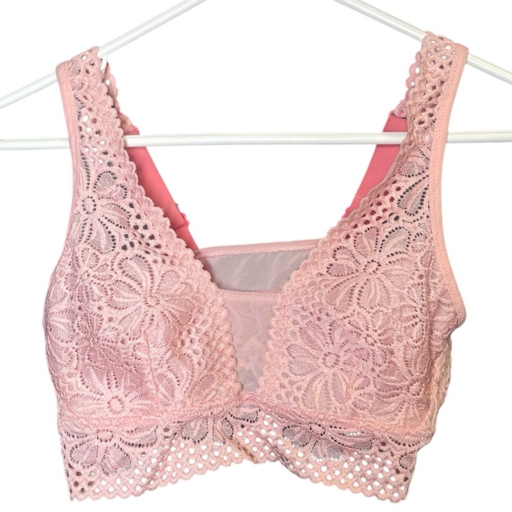 Aerie Large Bra Bralette Pink Lace Adjustable Coquette Spring Summer Sexy Top AE